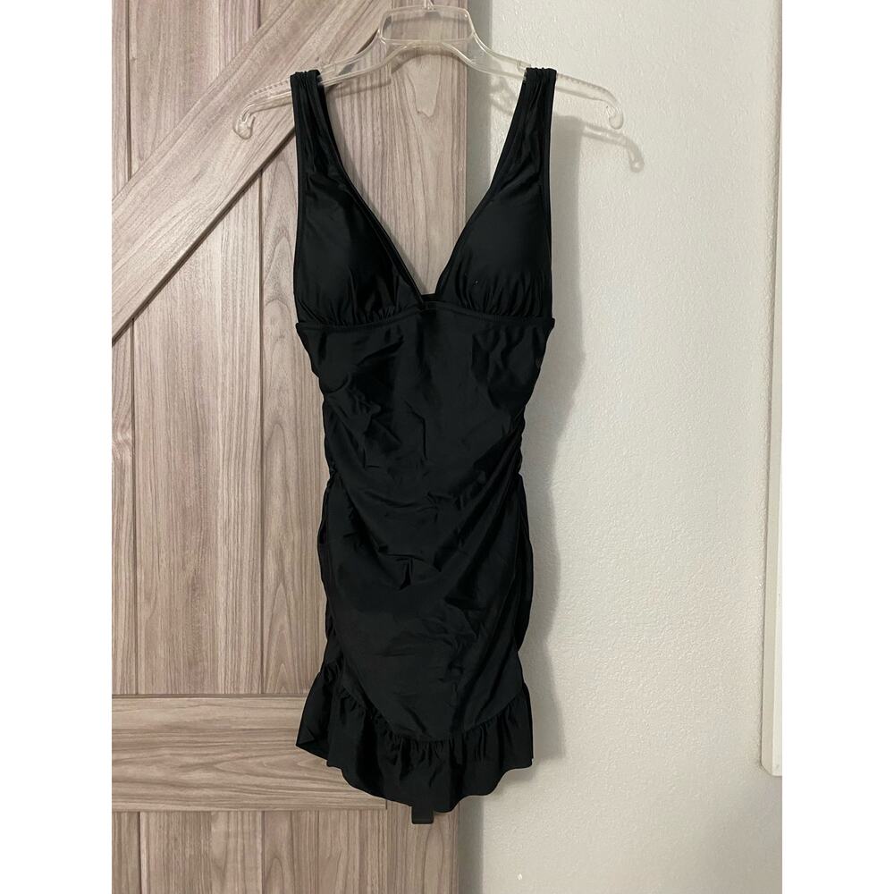 NWT J.Crew black ruched V-neck swim dress size 4 - Picture 3 of 10